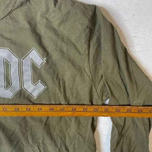 ACDC Back in Black Long Sleeve Crop Top T Shirt Olive Green Large - Picture 4 of 5